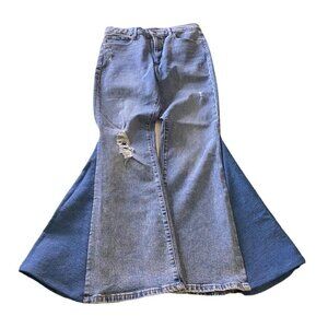 Reworked Distressed Wide Leg Flare Jeans